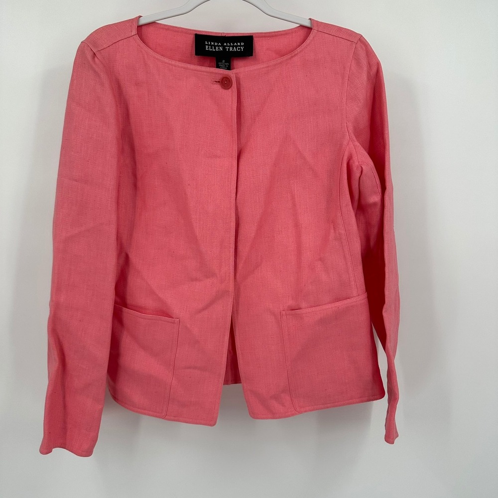 Womens Old Money Linen Jacket Size 2 US‎ L Coral Quiet Luxury Minimalist Office